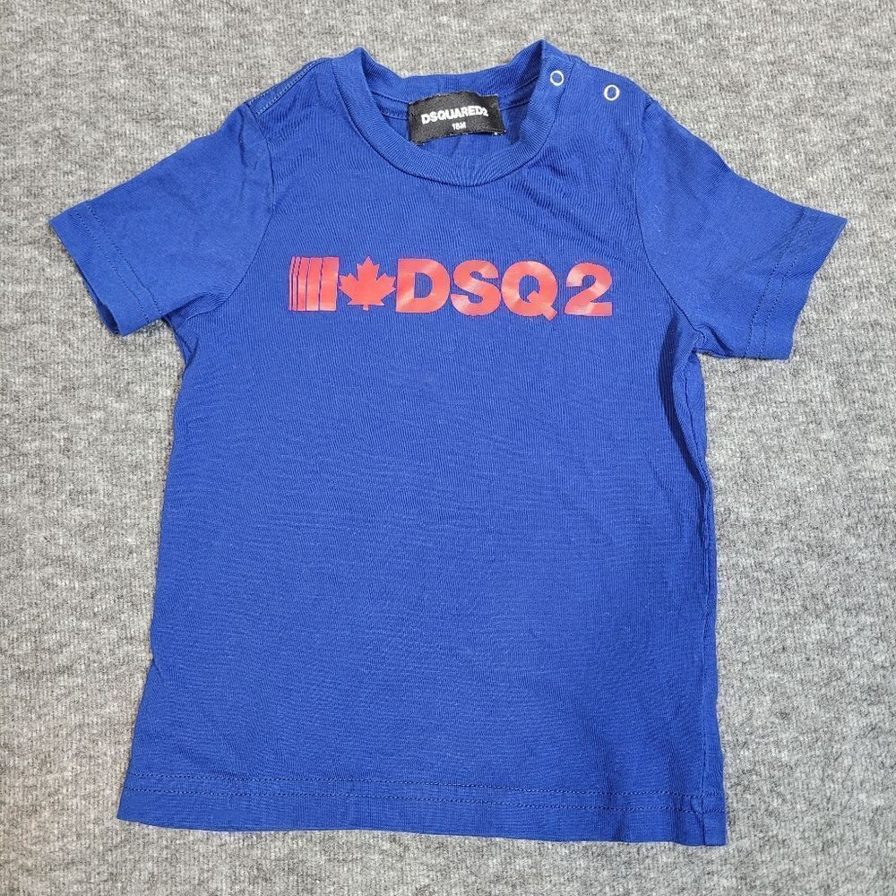 Dsquared2 Kids Shirt 18 Months Royal Blue Short Sleeve Logo Print On The Chest